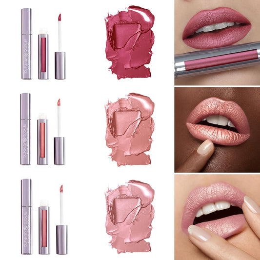 Runway Rogue Silk Glam Liquid Lipstick Lip Trio, Long Wear Frosted Liquid Lipstick Pack, (‘First Class’, ‘Jet Set’, ‘Trophy Wife’)