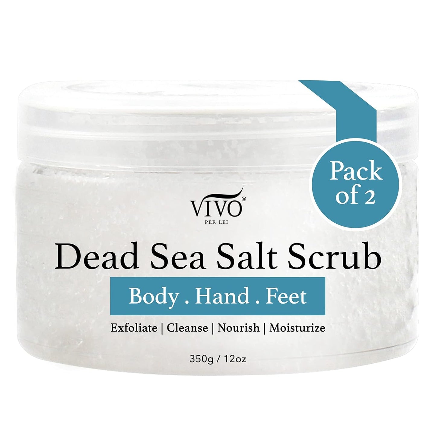 Vivo Per Lei Dead Sea Salt Scrub - Body Exfoliating Scrub with Dead Sea Minerals - Sea Salt for Hands, Feet & Body - Body Scrub to Gently Exfoliate Skin - Pack of 2