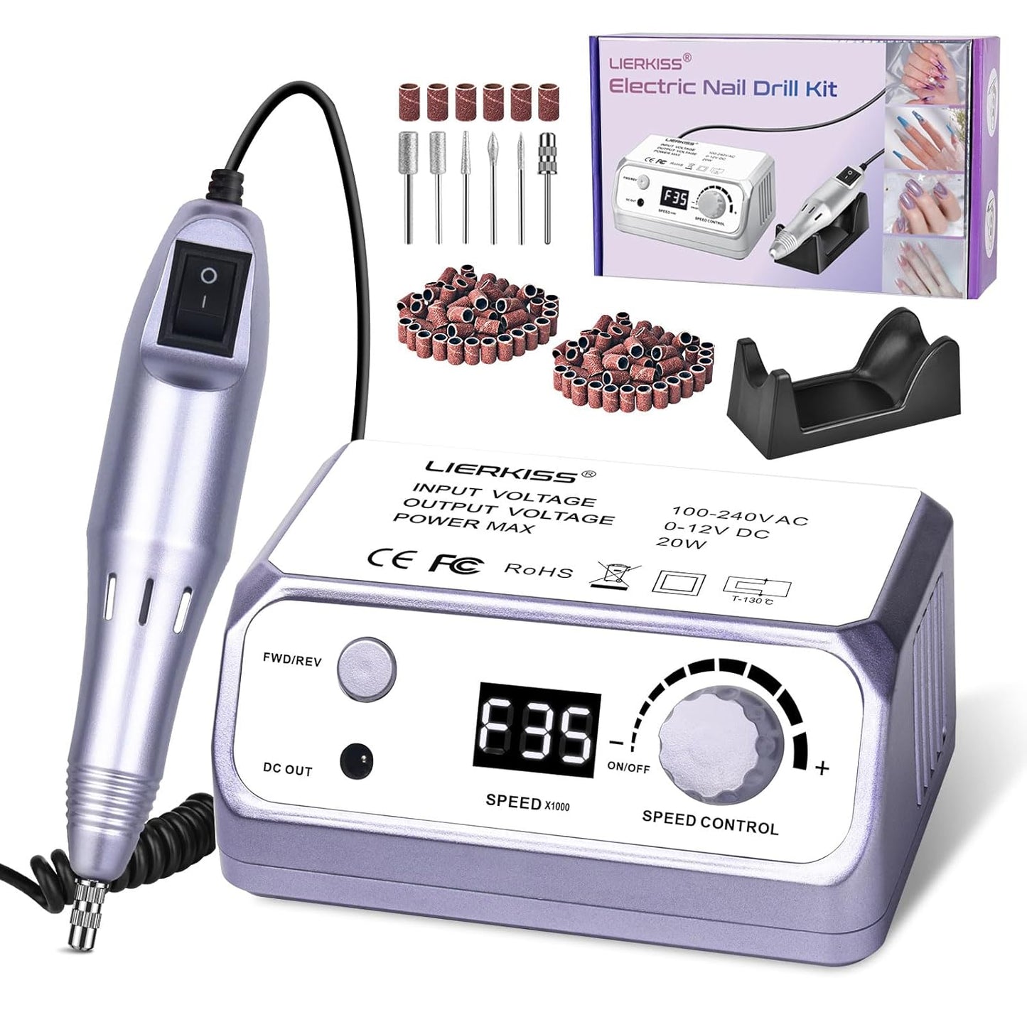 Nail Drill 35000RPM Electric Nail File Drill Nails Machine - Professional Nails Drill with 100pcs Sanding Bands and Nail Drill Bits for Acrylic, Gel Nail Manicure & Pedicure