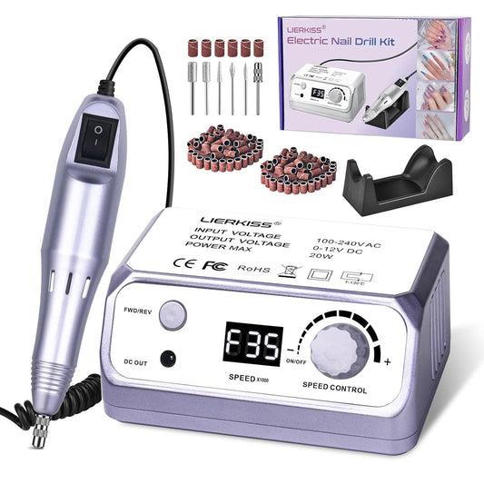 Nail Drill 35000RPM Electric Nail File Drill Nails Machine - Professional Nails Drill with 100pcs Sanding Bands and Nail Drill Bits for Acrylic, Gel Nail Manicure & Pedicure