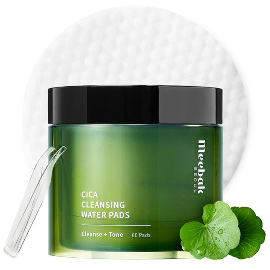 Meebak Cica Cleansing Water Pads | Makeup Remover Pads | Face Cleansing Wipes | Exfoliation Toner Pad | Hydrating & Toning for Sensitive Skin - 80ct
