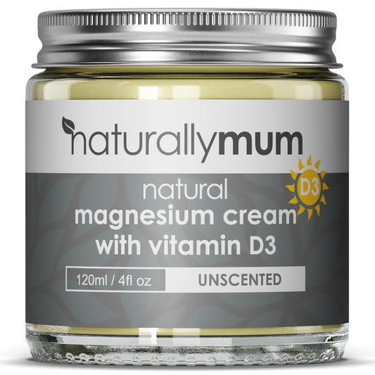 NaturallyMum - Magnesium Cream with Vitamin D3 [4 Fl Oz] - Magnesium Calm Cream and Vitamin D Lotion - Magnesium D3 Cream - Calming Cream Magnesium and Vitamin D - Turmeric & Arnica Cream - Unscented