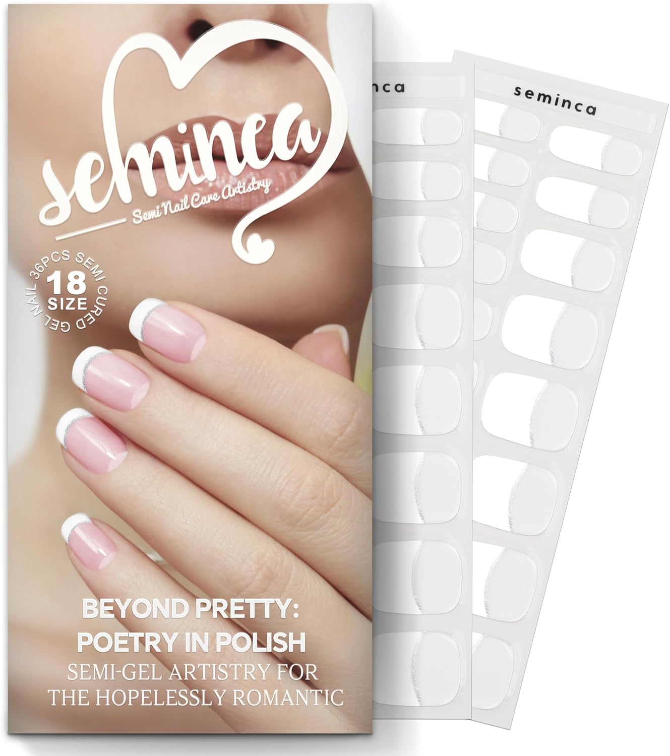 Semi Cured Gel Nail Strips-Bridal Semi-Gel Nail Stickers Wedding French Tip Press Ons,Tear Proof for Big Day,Reusable & Easy Apply Works with Any UV/LED Lamps(Romantic French White)