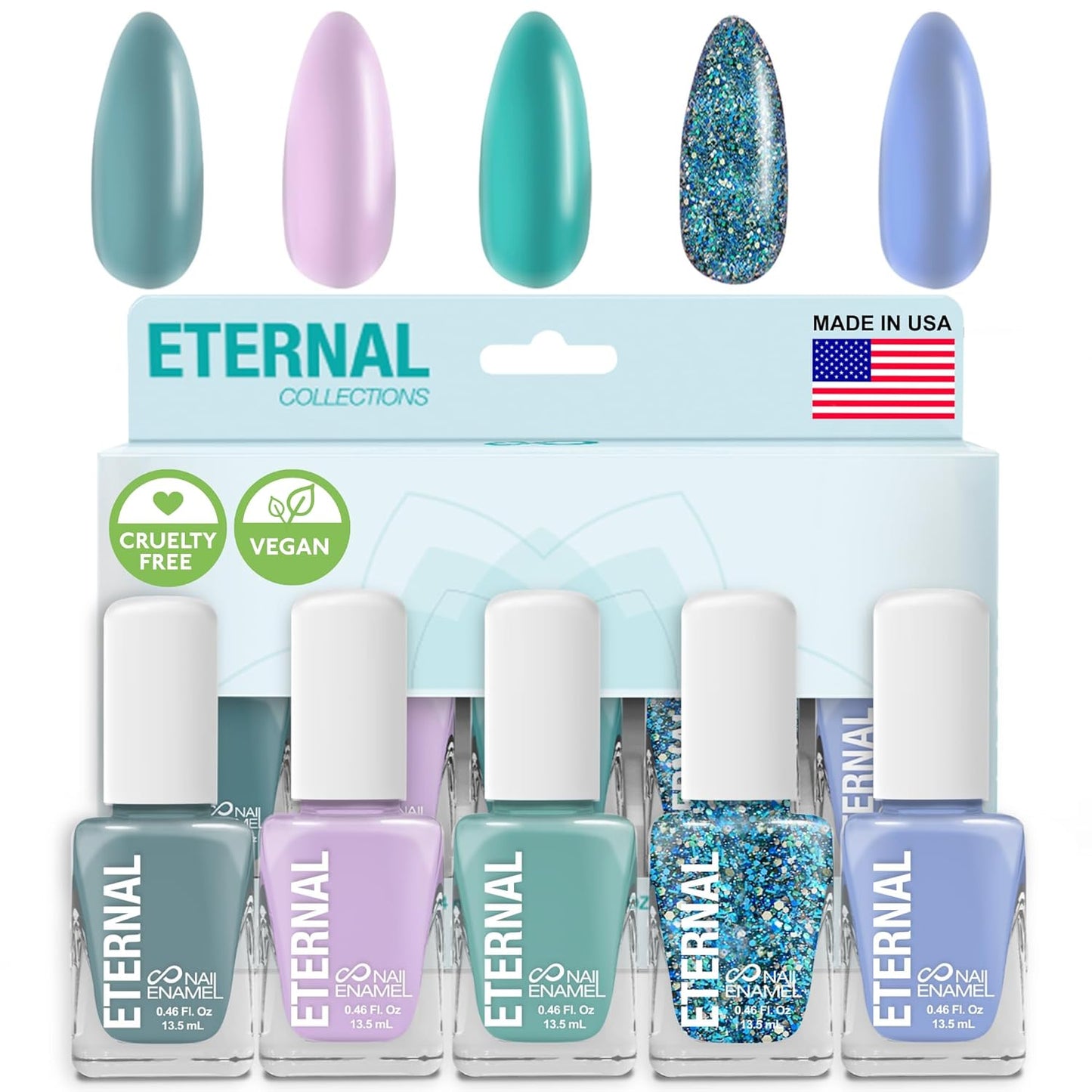 Eternal Glitter Nail Polish Set for Women (UNDER THE SEA) - Ocean Blue Nail Polish Set for Girls | Quick Dry & Long Lasting Nail Polish Kit for Home DIY Mani Pedi | Made in USA,13.5mL (Set of 5)