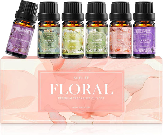 Floral Essential Oils Set | Top 6 Essential Oils for Diffusers for Home, Aromatherapy Oils Gift Set for Home Fragrance, Candle Making Scents - Lilac, Lavender, Chamomile, Jasmine, Rose, Gardenia