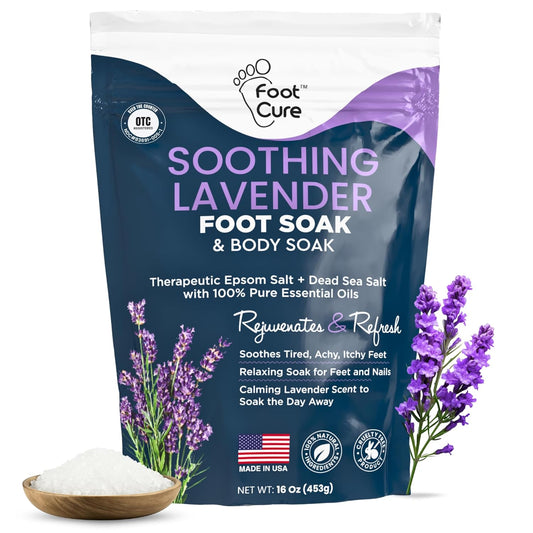 FOOT CURE Soothing Lavender Foot Spa with Epsom Salt Bath Soak – Pedicure Foot Soak Tub & Feet Massager Spa – Relaxing Scrubber & Dead Skin Remover – Ionic Foot Bath Detox for Feet Care (Pack of 1)