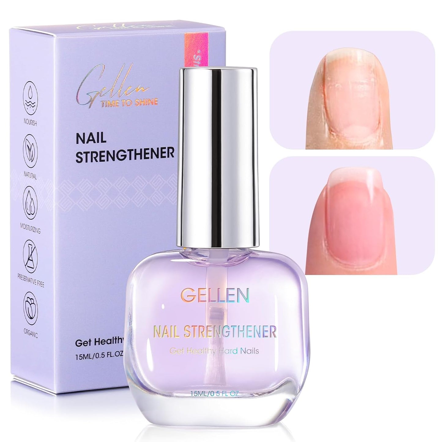 GELLEN Nail Strengthener, 8-In-1 Nail Repair Growth Protein Serum for Thin Weak Brittle Imperfect Nails, Non Polish, Air Dry Calcium Keratin Nourish Ridge Filler Nail Care, Lavender Scent