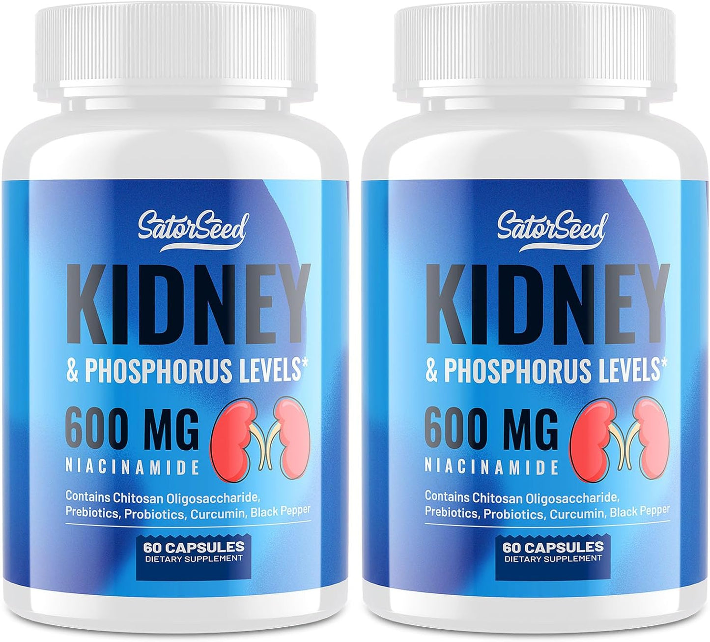 Kidney Support Supplement – Kidney Cleanse Detox with 600mg Niacinamide & Chitosan Oligosaccharides – Phosphorus-Conscious Formula – Vegetarian Capsules for Adults – 2 Bottles