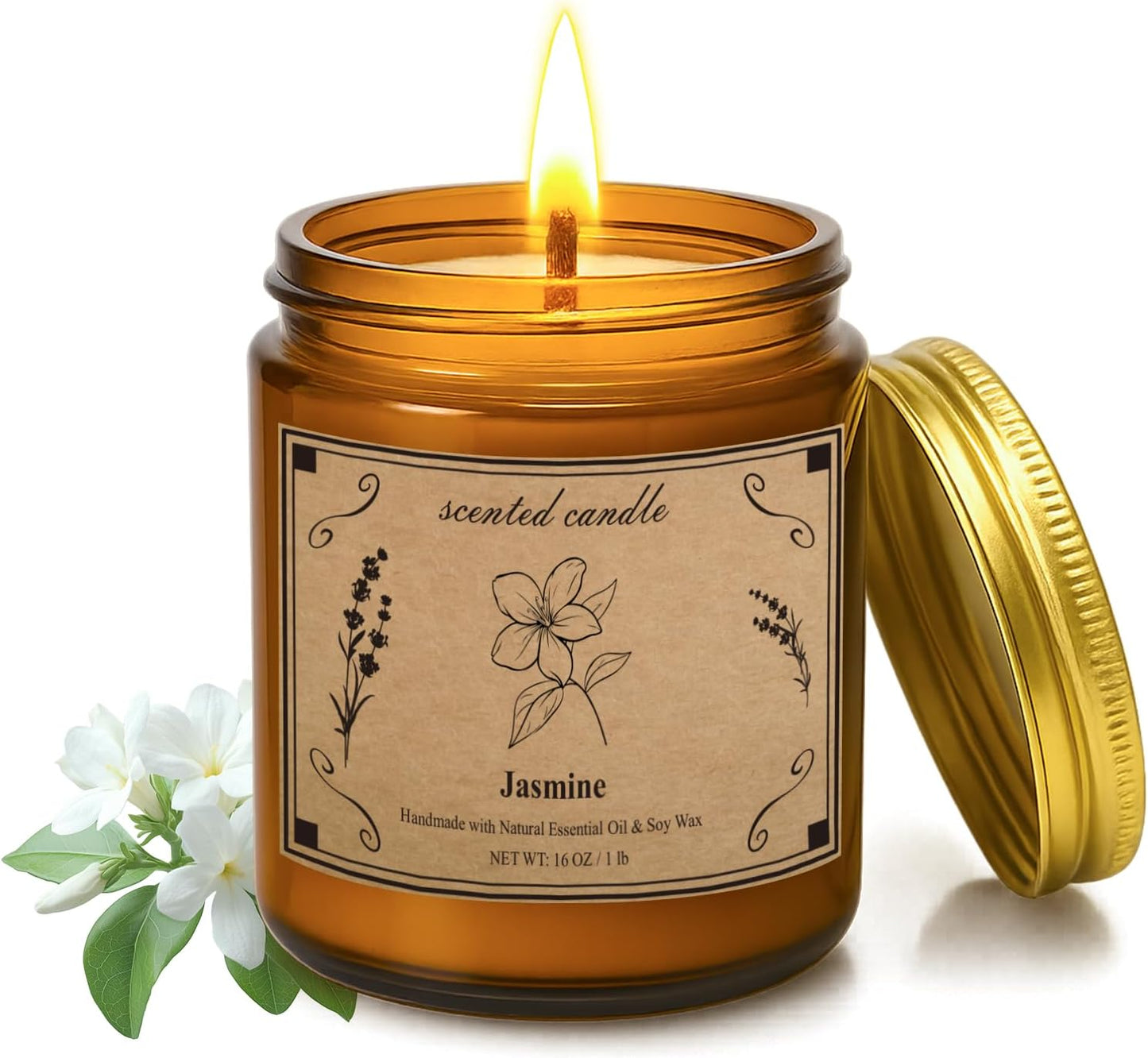 Scented Candles for Home, 16oz Large Jar Scented Candle – Jasmine Soy Wax Candle with 100 Hour Burn Time, Long Lasting Aromatherapy Candle for Home Décor, Relaxing Fragrance & Gift Giving