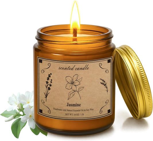 Scented Candles for Home, 16oz Large Jar Scented Candle – Jasmine Soy Wax Candle with 100 Hour Burn Time, Long Lasting Aromatherapy Candle for Home Décor, Relaxing Fragrance & Gift Giving