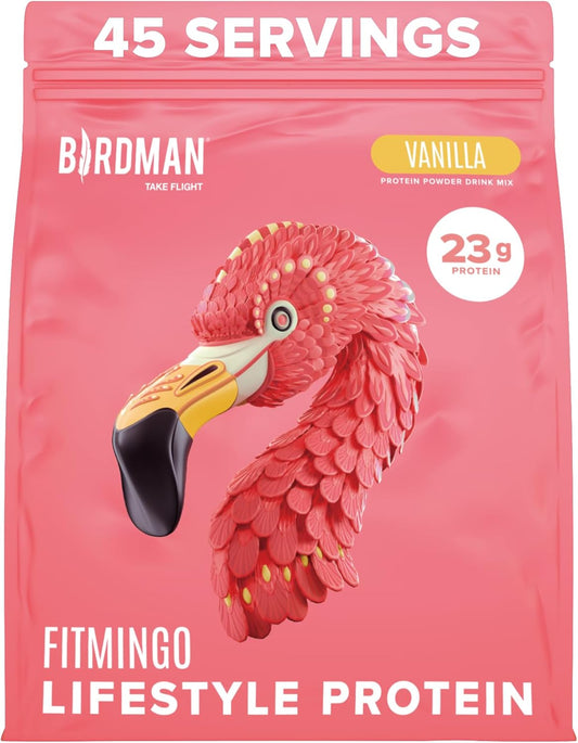 BIRDMAN Fitmingo Vegan Protein Powder with Inositol, Collagen Boosters, Hyaluronic Acid and Vitamins | Low Carb, Dairy Free, Low Calorie | 23g Plant Based Blueberry Protein Powder with Myo-Inositol