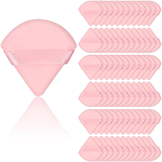 Colovis 48 PCS Powder Puff, Face Soft Makeup Sponge, Velour Triangle Powder Puff for Foundation, Makeup Puff Setting Makeup for Loose Powder, Beauty Tools(Pink)