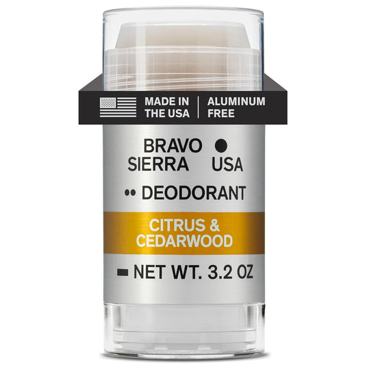 Aluminum-Free Deodorant for Men by Bravo Sierra, 1-Pack -Contains Natural Ingredients –Long Lasting All-Day Odor and Sweat Protection - Citrus and Cedarwood, 3.2 oz -Paraben-Free, Vegan & Cruelty-Free