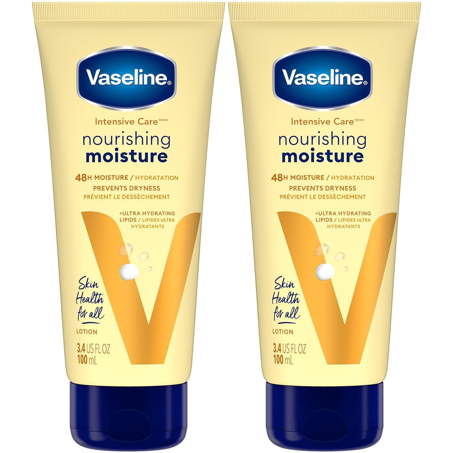 Vaseline Lotion, Intensive Care Nourishing Moisture 2-Pack – Moisturizer with Oat Extract + Ultra-Hydrating Lipids for Healing Extremely Dry Skin, 3.4 Oz Ea