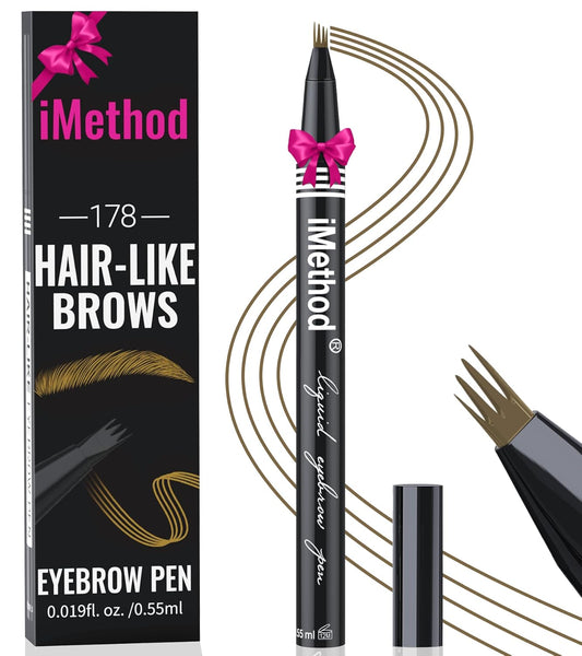iMethod eyebrow pen - Microblading eyebrow pen, eyebrow pencil with a Micro 4-Fork Tip for Natural Hair-Like Brows, Long-Lasting Eye Brow Pencils for Women, Waterproof, Brown