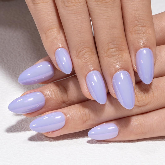 Curvlife Soft Gel Press On Nails Kit - 30pcs Full Cover False Pale Purple High-Shine Chrome Nail Tips Designs, Fake Nail with Nail Glue - Easy Application Nail Accessories for Women