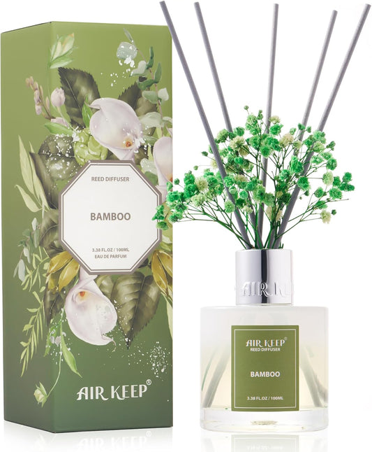 Airkeep Reed Diffuser Set - 3.38 fl oz(100ml) Bamboo Scent Diffuser Home Fragrance Diffuser Set Includes 8 Reed Diffuser Sticks,Home Decor & Office Decor, Fragrance and Gifts