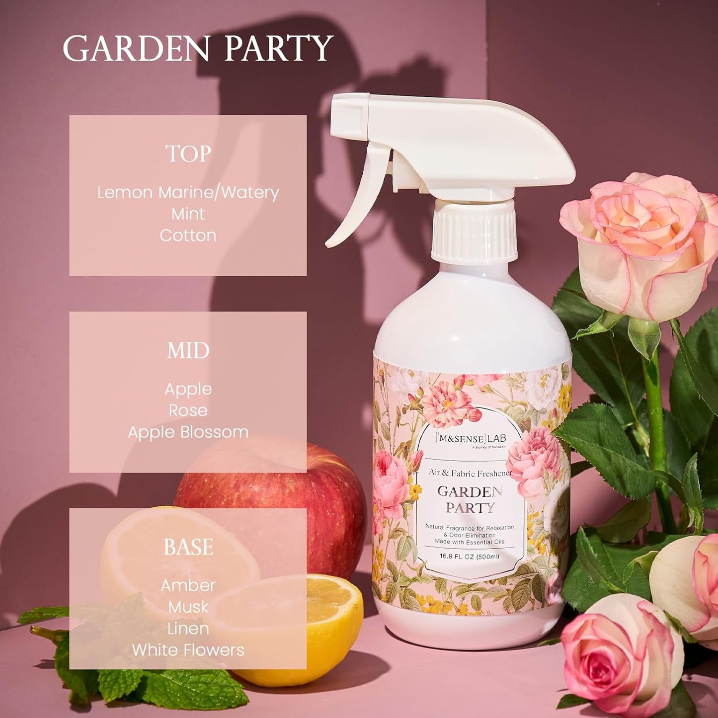 ‌M&SENSE Air & Fabric & Pet Odor Eliminator Spray - 16.9oz Large Size Natural Safe Air Freshener Garden Party Scented Deodorizer for Home Eliminates Smoke & Musty Smells, Ideal for ‌Balcony & Yard