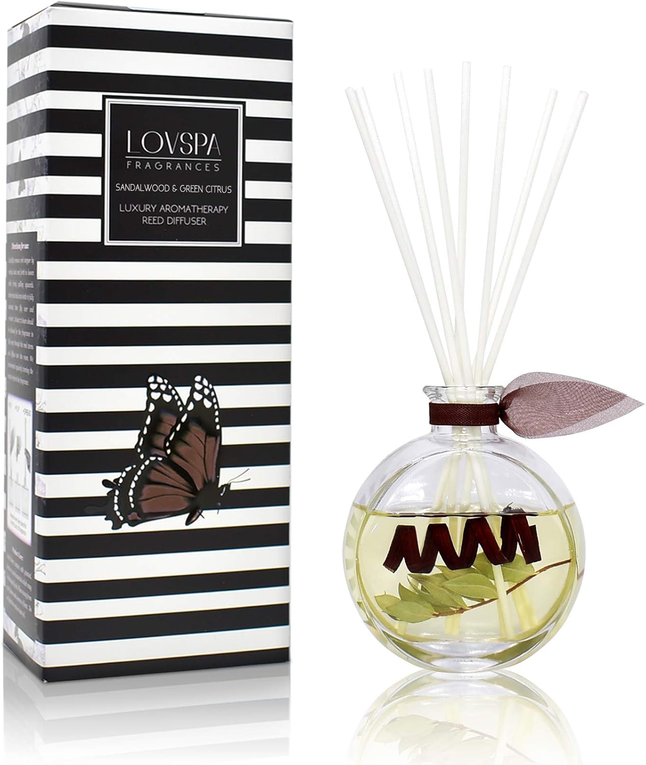 LOVSPA Reed Diffuser Set, Sandalwood & Green Citrus Scented Oil Diffuser with Sticks, Home Fragrance Accessories for Bathroom Shelf Decor, Aroma Diffusers for Home or Office Fall Decor, USA Made