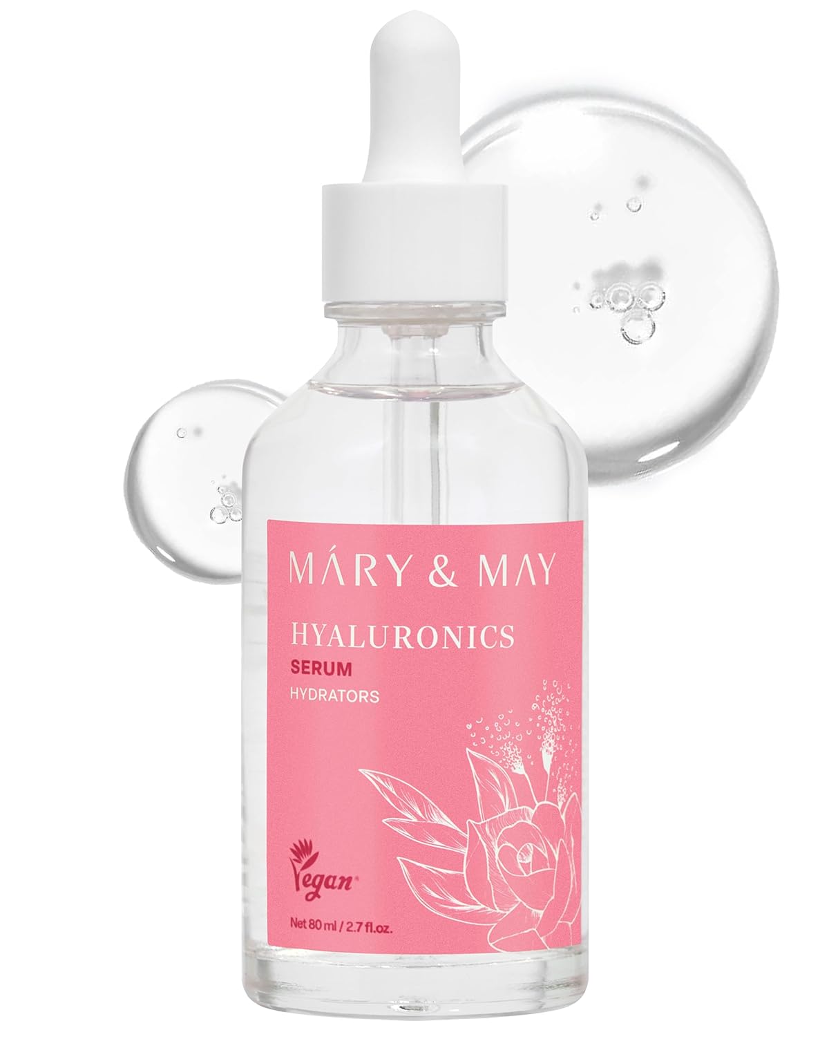 Mary&May Hyaluronics Serum with 6 Types of Hyaluronic Acid Complex for Deep Hydration and Moisture Retention - Fragrance Free, EWG Verified, Cruelty-Free for Dry Dehydrated Skin 2.71 fl.oz.