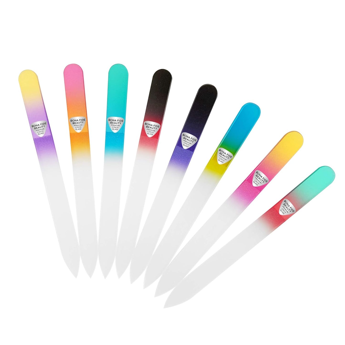 Bona Fide Beauty 8 Piece Glass Nail File Set - Crystal Files for Natural Nails with Sleeves (Multicolor)