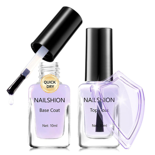 Anti-UV Base Top Coat, 2PCS Calcium & VE Base Strengthener High Shine Top Coat Clear Nail Polish Set, Chip Resistant Quick Air Dry, Protects Color & Nails Prevents Discoloration Women Gift