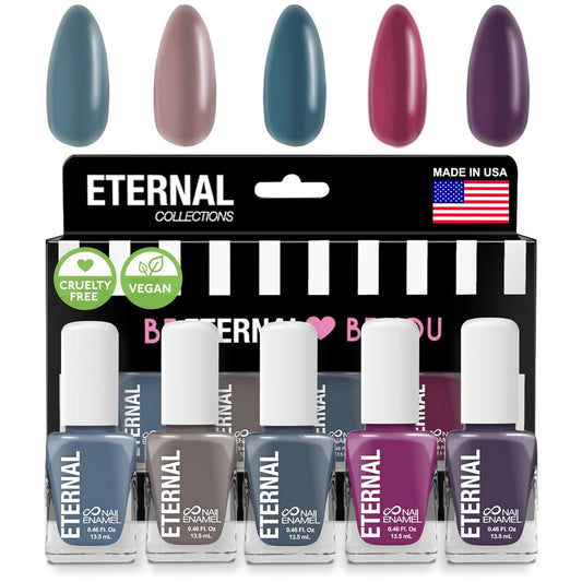 Eternal Blue Nail Polish Set for Women (DARK ELEGANT) - Brown Nail Polish Set for Girls - Pink Nail Polish Quick Dry & Long Lasting for Home DIY Manicure & Pedicure - Made in USA, 13.5mL (Set of 5)