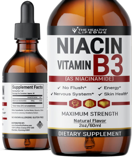 Vitamin B3 Niacinamide Liquid | 20mg Serving 60 Days Supply | Vitamin B Liquid Drops | 2oz Clear