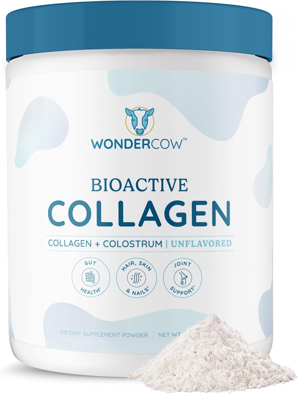 WONDERCOW Collagen Peptides Powder w/Bovine Colostrum, Naturally-Sourced Hydrolyzed Bone Collagen Powder, Hair Skin Nail & Joint Support,Type I & III Grass-Fed Collagen Supplements for Women & Men