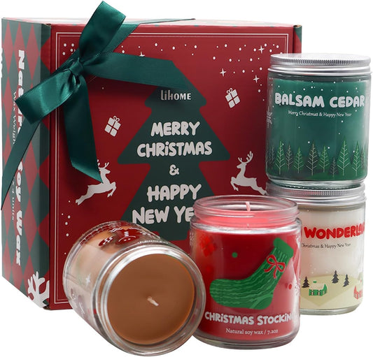 Christmas Candles - Christmas Gifts for Women & Men, 4 Pack Natural Soy Wax with Holiday Scents, Perfect for Xmas, New Year, and Winter Décor