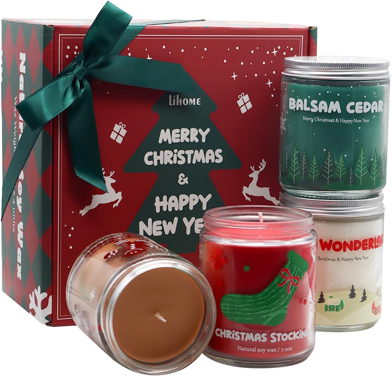 Christmas Candles - Christmas Gifts for Women & Men, 4 Pack Natural Soy Wax with Holiday Scents, Perfect for Xmas, New Year, and Winter Décor