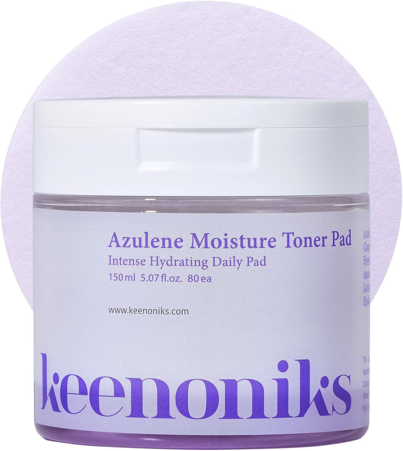 keenoniks Azulene Moisture Toner Pad - Anti-flammatory & Hydrating Facial Pad with Chamomile Extract, Panthenol & AQUAXYL for Red, Sensitive SkinㅣKorean Skincareㅣ 80 Pads (5.07 Oz)