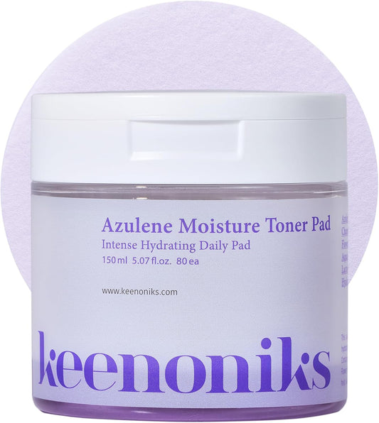 keenoniks Azulene Moisture Toner Pad - Anti-flammatory & Hydrating Facial Pad with Chamomile Extract, Panthenol & AQUAXYL for Red, Sensitive SkinㅣKorean Skincareㅣ 80 Pads (5.07 Oz)
