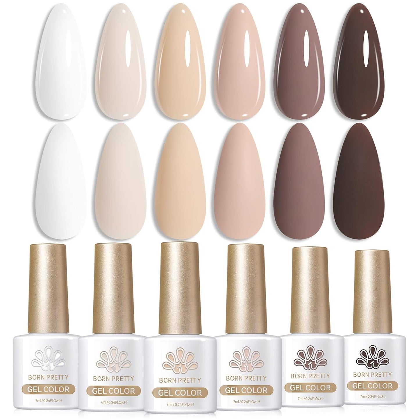 BORN PRETTY Gel Polish Nail Set 6 Colors Nude Skin Tones Brown Neutral Colors Soak Off Gel Nail Kit Collection Nail Art Manicure DIY Salon Home Gift