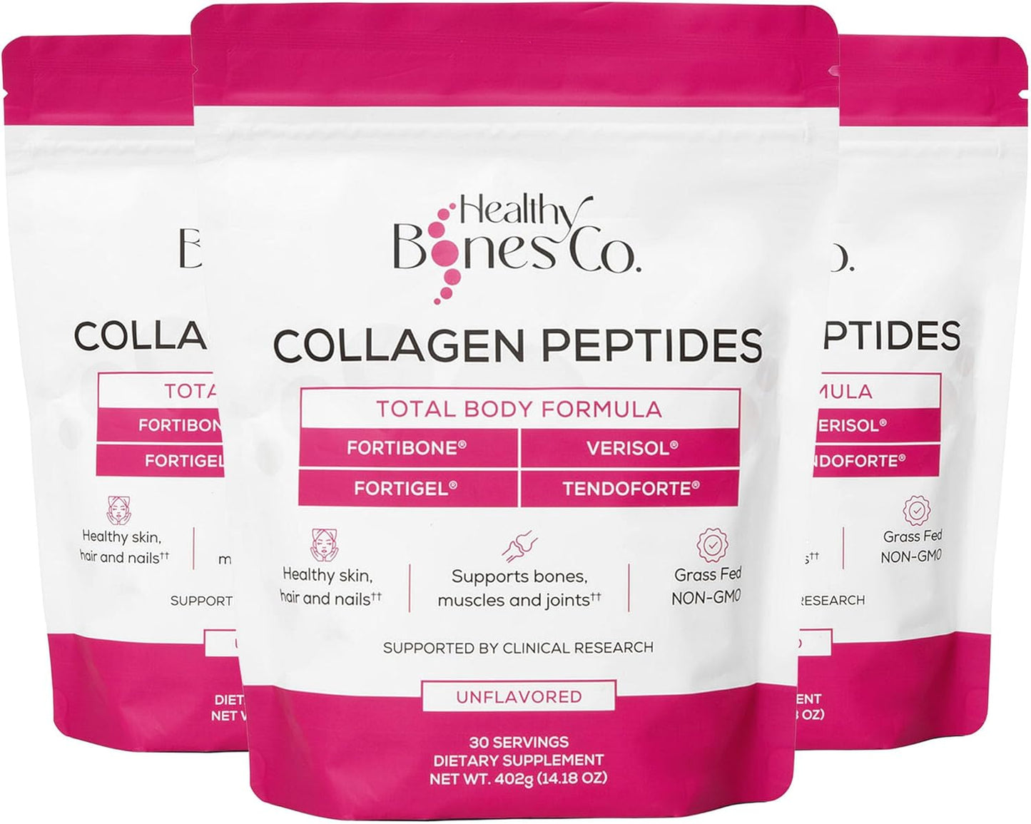 FORTIBONE Premium Bone Health Collagen Peptides w/FORTIGEL, VERISOL, TENDOFORTE | Clinically-Supported for Bones Joints Skin Hair Nails| Hydrolyzed Collagen Complete Anti-Aging Formula | 3 Pack