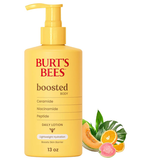 Burt's Bees Christmas Gifts, Boosted Body Lotion, With a Ceramide, Niacinamide and Peptide Complex, Lightweight Daily Lotion, Tropical Scented, 13 oz. Bottle