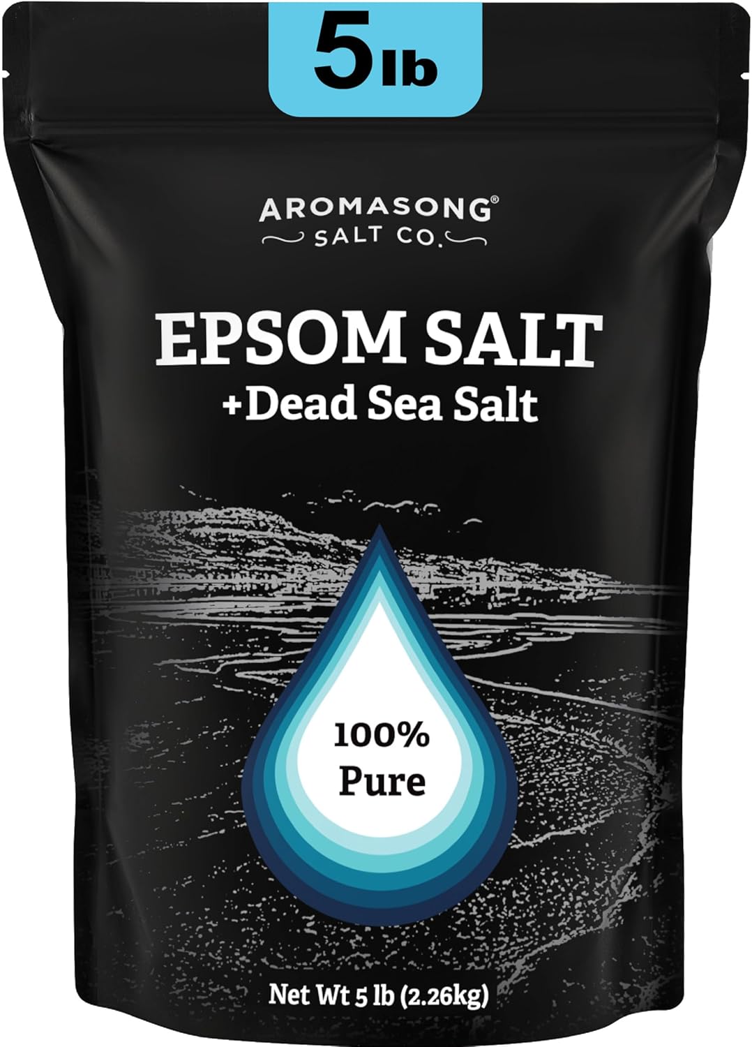 Aromasong Epsom Salt with Dead Sea Salt for Soaking - Bulk 5 Lb - 100% Pure Bath Salt, Foot & Muscle Soak