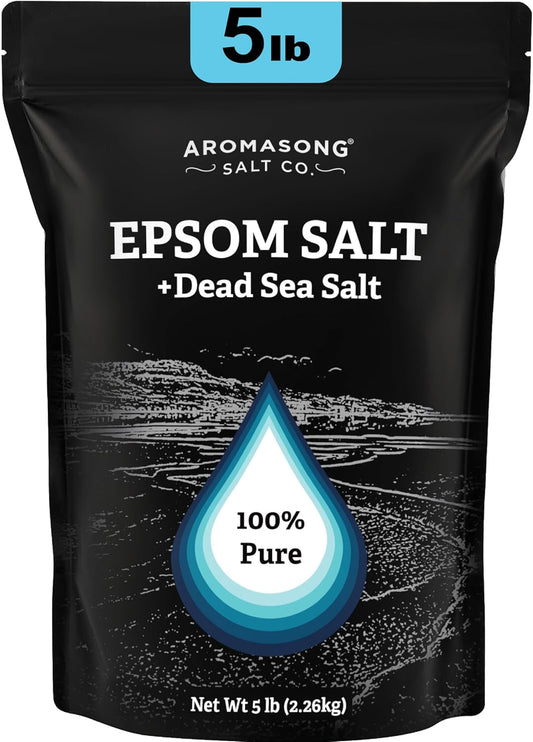 Aromasong Epsom Salt with Dead Sea Salt for Soaking - Bulk 5 Lb - 100% Pure Bath Salt, Foot & Muscle Soak
