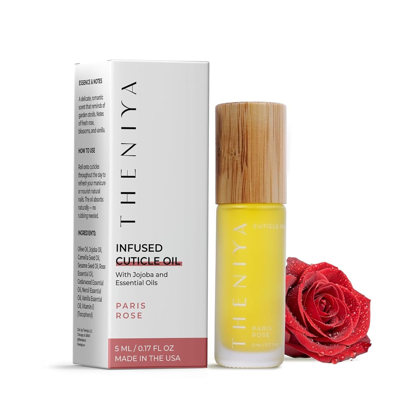 Cuticle Oil for Nail Strengthening and Growth – Hydrating, Vegan, Organic Formula with Jojoba & Vitamin E | 3 Signature Fragrances | 5mL Roll-On (0.17 Fl Oz, Rose Fragrance)