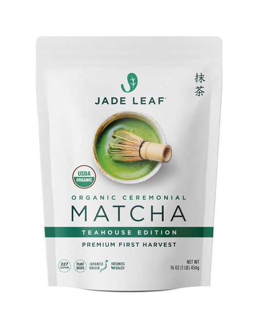 Jade Leaf Matcha Organic Ceremonial Grade Green Tea Powder - Farm Direct First Harvest - Authentic Japanese Origin (1 Pound Bulk Pouch)