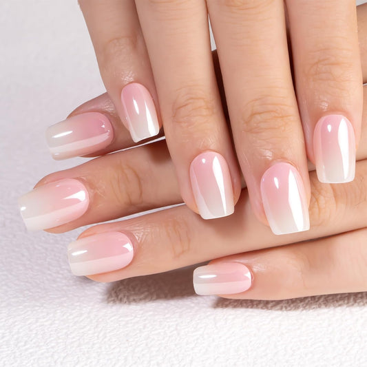 Curvlife Soft Gel Press On Nails Kit - 30pcs Full Cover False Gradient Pink High-Shine Chrome Nail Tips Designs, Fake Nail with Nail Glue - Easy Application Nail Accessories for Women