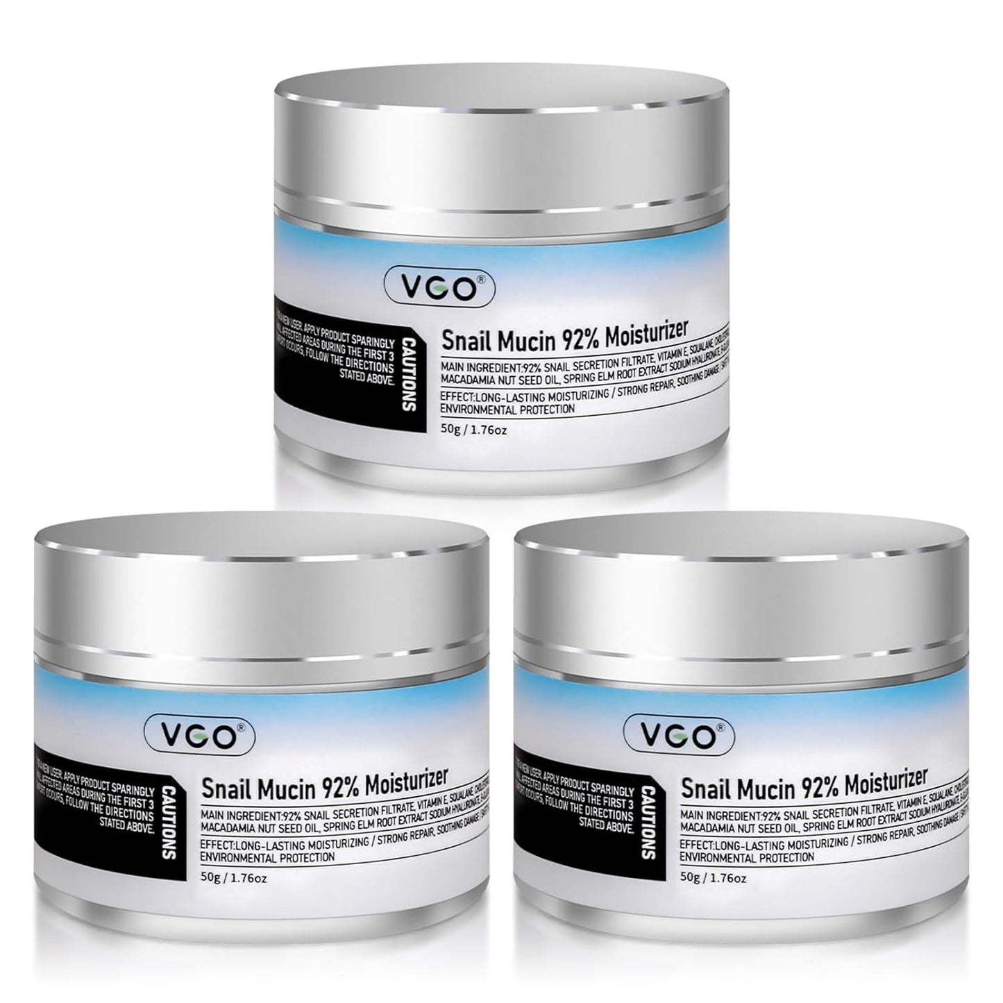 VGO 3 Pack 92% Snail Mucin Moisturizer, Anti Aging, Skin Repair & Hydrating Face Cream with Ceramide & Vitamin E