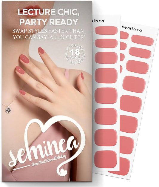 Semi Cured Gel Nail Strips-Salon Quality Semi Gel Press On Nails - School Policy Semi-Gel Stickers,Glossy Fake Nails Kit, Easy DIY at Home, Works with Any UV/LED Lamps(Cream Glow)