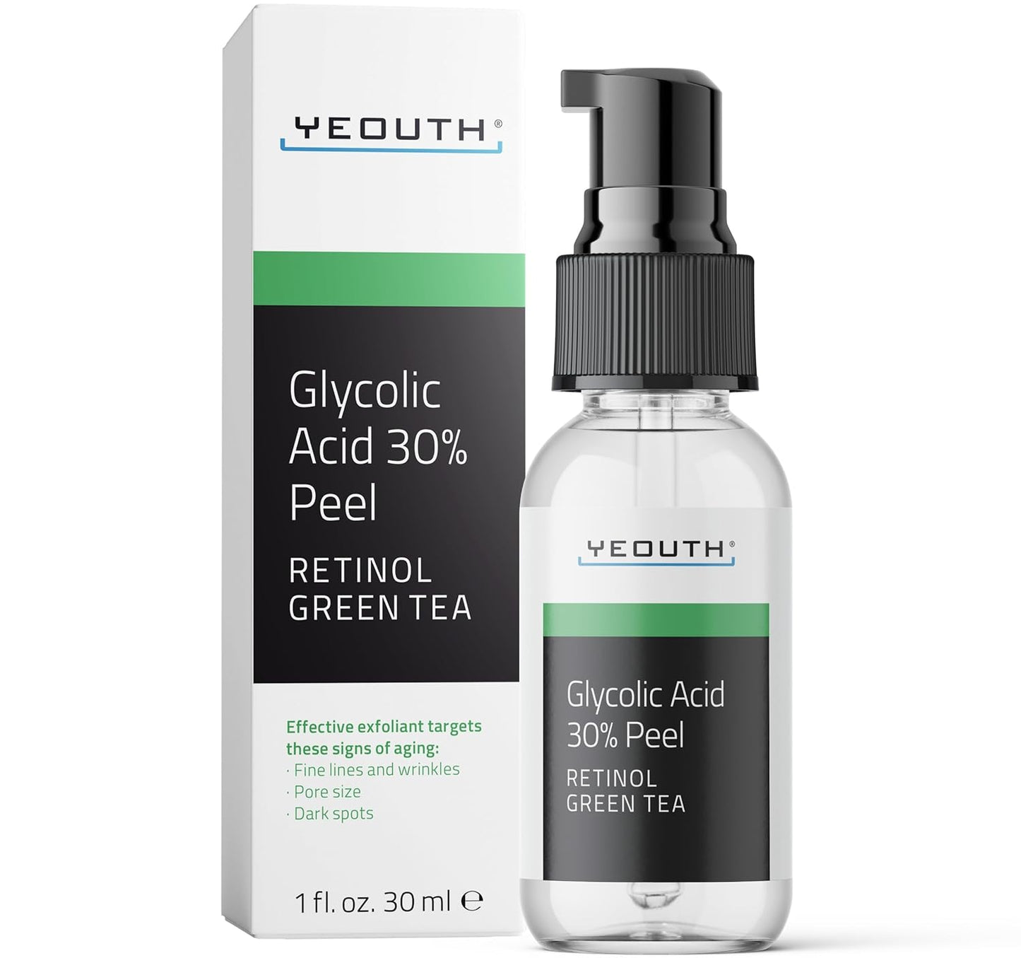 YEOUTH Glycolic Acid Peel for Face, At Home Chemical Exfoliator AHA 30% Glycolic Acid Face Peel with Retinol, Designed to Refresh and Smooth the Appearance of Skin 1oz