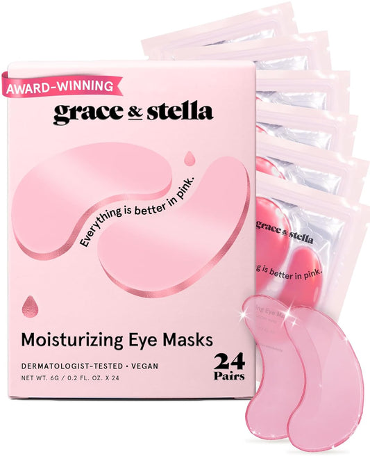 grace & stella Award Winning Under Eye Mask - Birthday Gifts For Women - Bridesmaid Gifts - Reduce Dark Circles, Puffy Eyes, Undereye Bags, Wrinkles - Under Eye Patches - Vegan (24 Pairs, Pink)