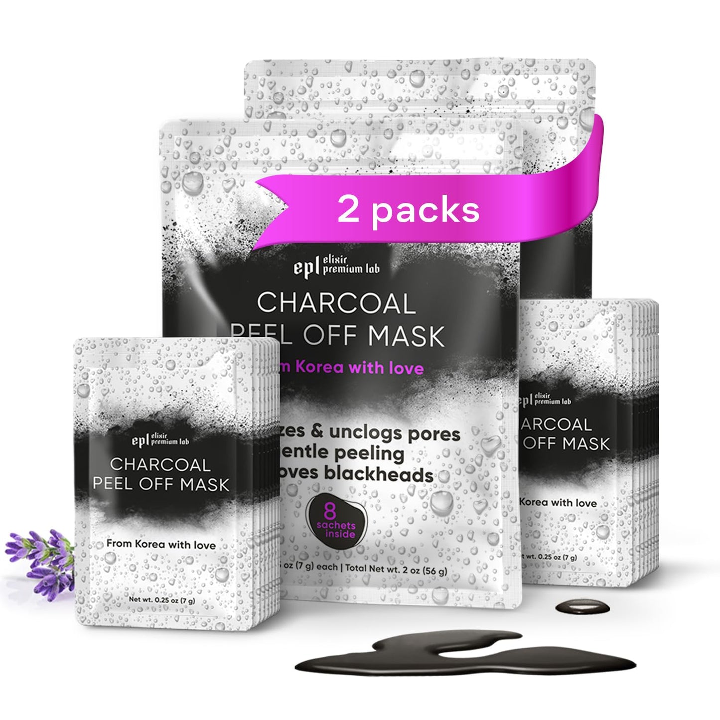 Activated Charcoal Face Masks Skincare 2 pack (16 sachets) - Korean Skin Care Products - Charcoal Face Mask Peel Off Skin Care - Gently Cleansing Charcoal Face Mask for Men & Women Face Care