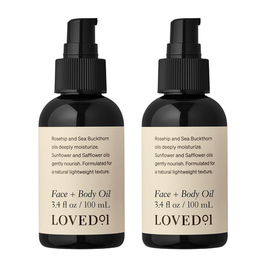 Loved01 Face & Body Oil, John Legend Skincare, Daily Hydration, Lightweight & Non-Greasy Formula with Vitamin E & A, Serum for Scars & Stretchmarks, 2-Pack (3.4 oz each)