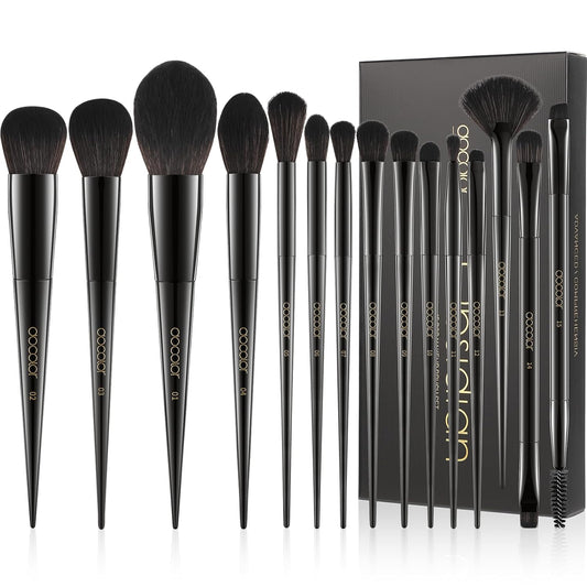 Docolor Makeup Brushes 15Pcs Obsidian Makeup Brush Set Premium Synthetic Powder Kabuki Foundation Contour Blush Concealer Eye Shadow Blending Eyeliner Crease Eyebrow Make Up Brush Kit