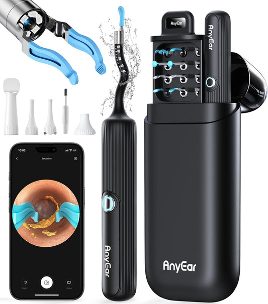 Flexible Ear Wax Removal Tool Camera, Wireless Ear Cleaner with 10MP HD Otoscope, Painless Tweezers, 12 Soft Tips, 3 Inspection Heads, Portable Earwax Removal Kit with Camera for Adults/Kids