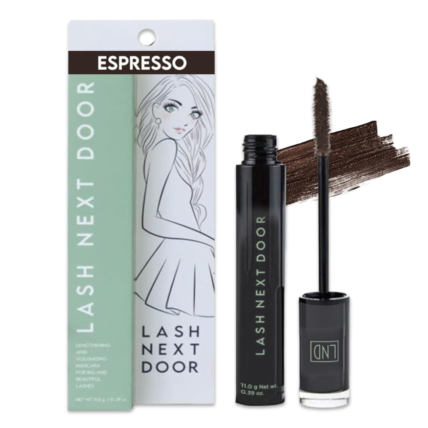 Lash Next Door Espresso Brown Mascara- Volumizing & Lengthening No Clump Smudge-Proof Makeup for Lashes- Beauty Products for Women- 1-Pack by Brooklyn and Bailey